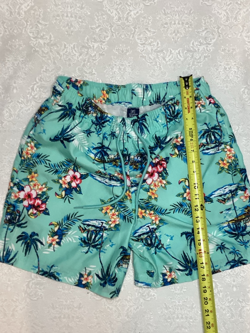 George Mint Green Tropical Floral Swim Trunks